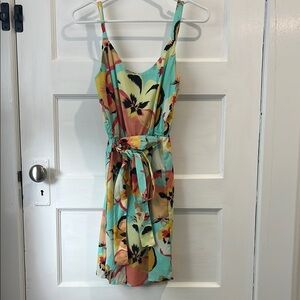 Floral Sleeveless Dress with Tie Waist
